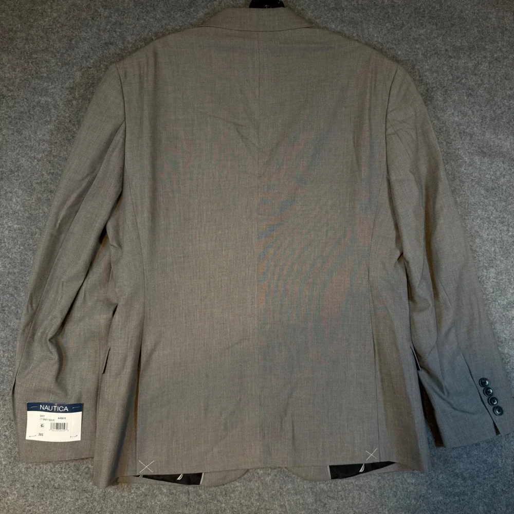 Nautica Mens 2 Piece Suit 38S W32 Light Grey Solid Active Bi-Stretch Modern Fit